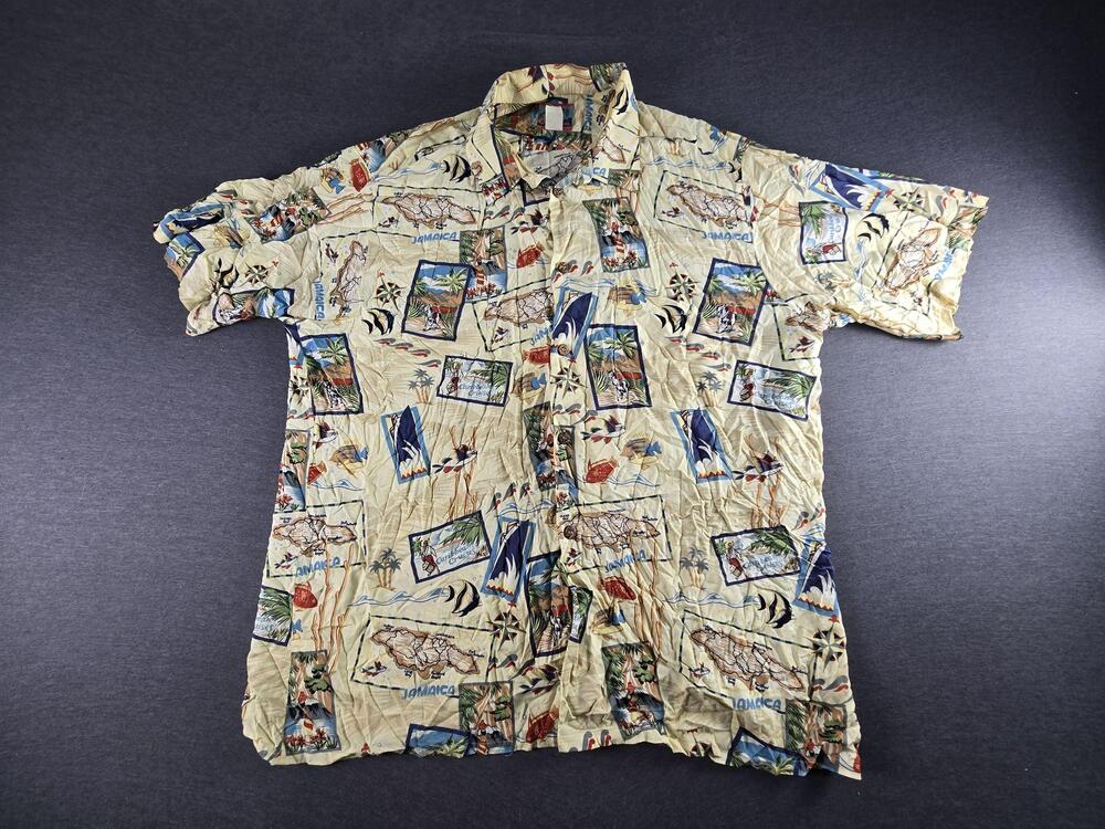 Vintage Reyn Spooner Shirt Mens 2XL Jamaica Map Hawaiian Button Up Tropical